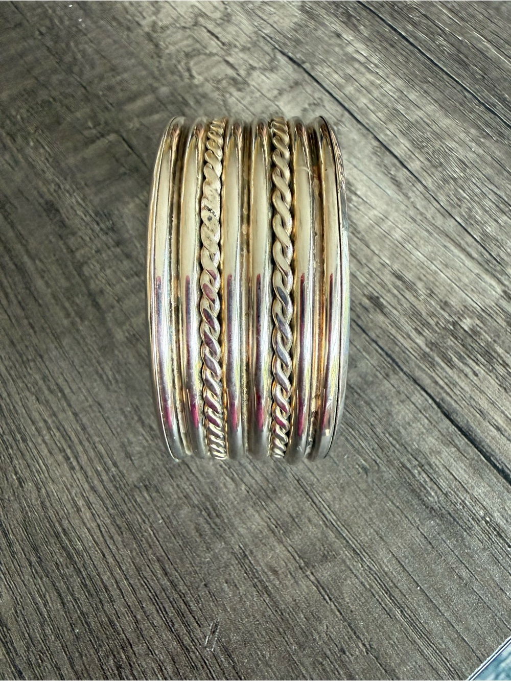 Silver-Tone Multi-Band Twisted Cable Bangle Bracelet